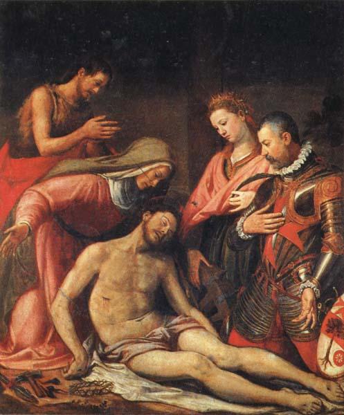Santi Di Tito The Depostition from the Cross with the Virgin,SS.Johnt the Baptist and Catherine of Alexandria,and the Patron,Bal-dassarre Suarez oil painting image